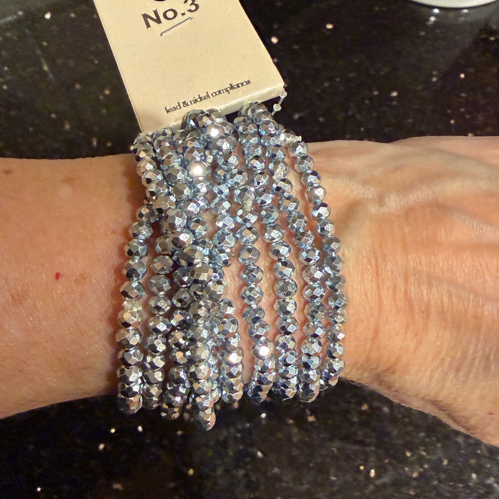 Silver Faceted Stretch Bracelet Set of 10- Women Jewelry